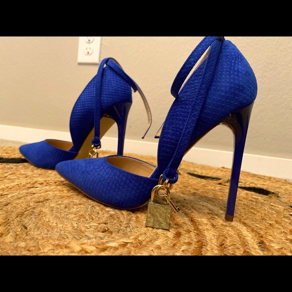 Earlena Pumps Cobalt Blue Ankle Strap Gold Lock - Picture 5 of 9